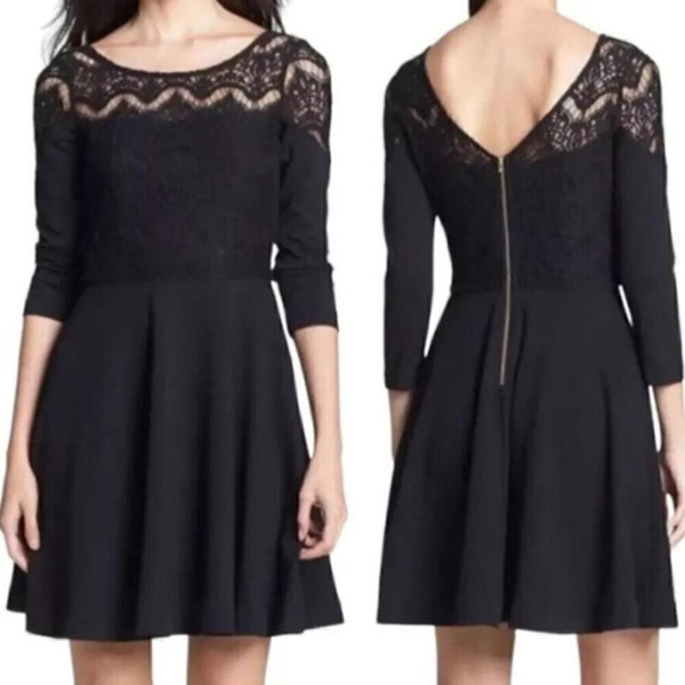 Lilly Pulitzer Remmy Fit & Flare 3/4 Sleeve Mini Dress Lace Black Women's Size S